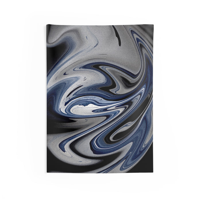 Chrome and Blue Tapestry - Liquid Metal Abstract Wall Hanging