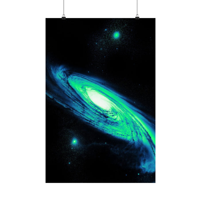 Vaporwave Green and Blue Spiral Galaxy Matte Poster Print