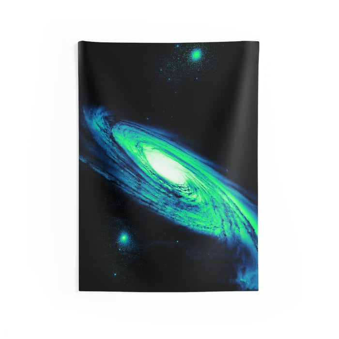 Vaporwave Green and Blue Spiral Galaxy Art Tapestry
