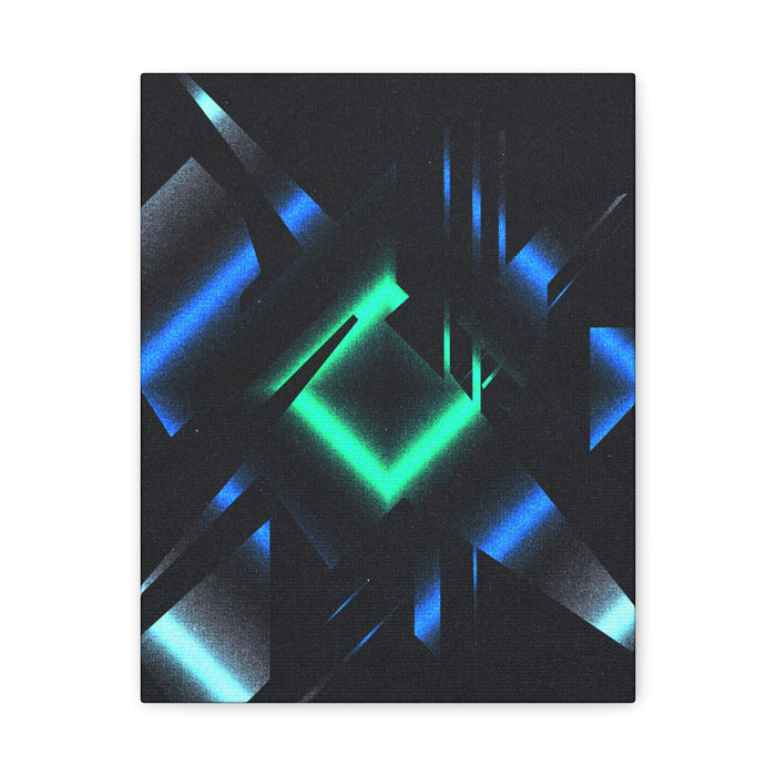 Abstract Techno Blue Canvas Wall Art - Digital Glitch Decor