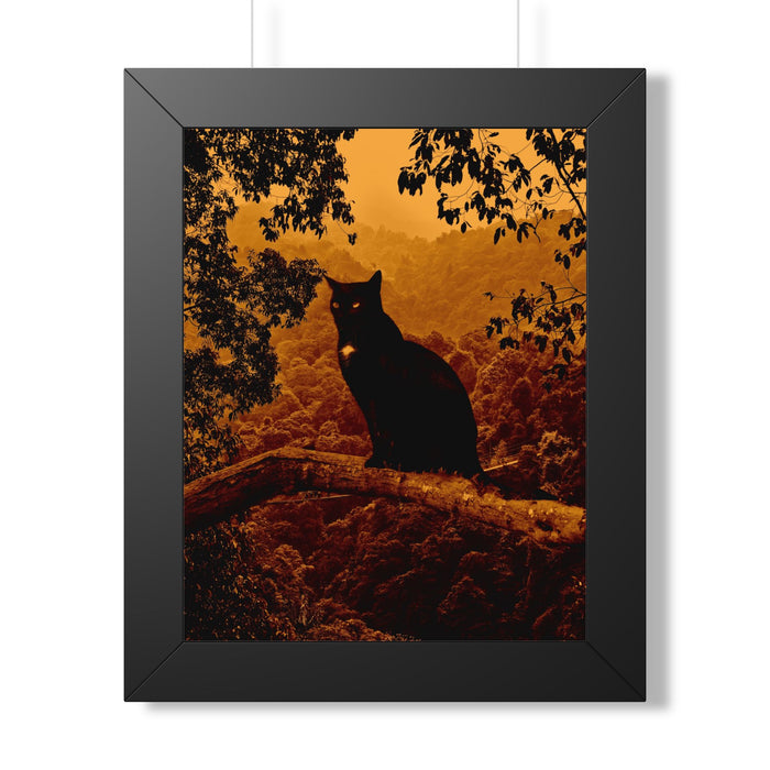 Spooky Cat in Tree Framed Poster - Halloween Wall Art