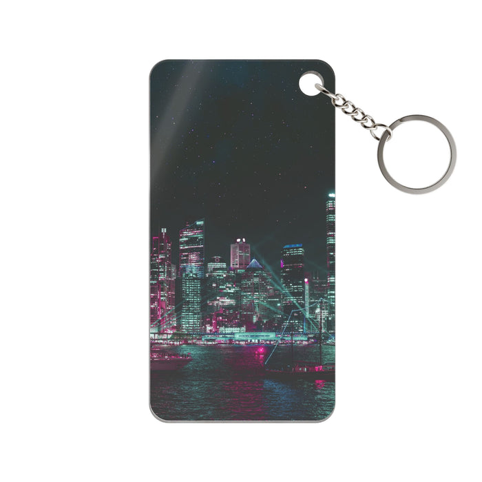 Cyberpunk Harbor Keychain - Neon City Acrylic Charm
