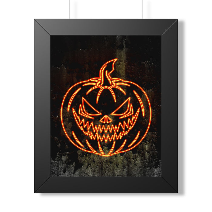 Neon Pumpkin Framed Poster - Spooky Halloween Wall Art