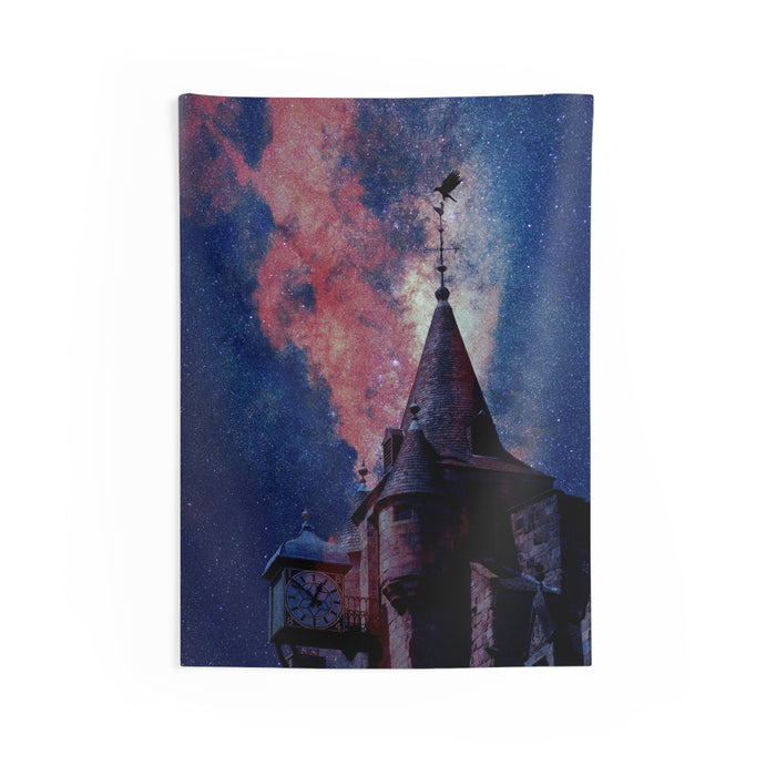 Space Cathedral Tapestry - Guardian Crow Cosmic Wall Hanging
