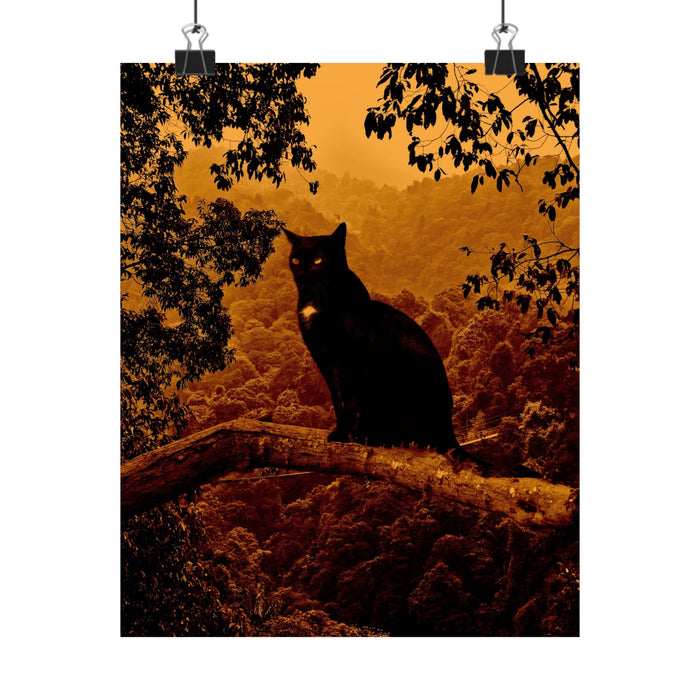 Spooky Cat in Tree Matte Vertical Poster | Premium Quality Art Print for Cat Lovers & Halloween Decor