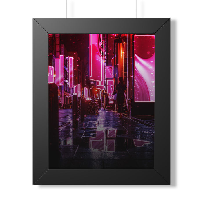 Japanese City Punk FX Framed Poster - Neon Alley Cyberpunk Art