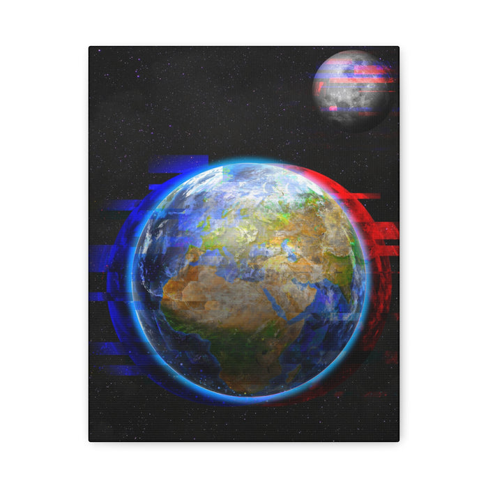 Earth Glitched Canvas Wall Art - Digital Glitch Futuristic World