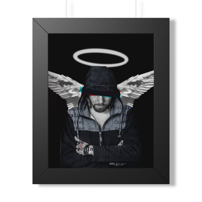 Modern Angel Framed Poster - Black & White Geometric Wings Wall Art