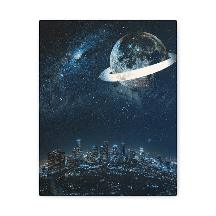 Starlight Cityscape Under a Celestial Moon Canvas Wall Art