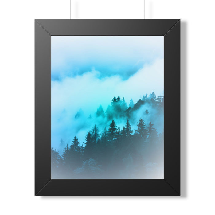 Blue Mountain Fog Framed Poster - Misty Landscape Wall Art