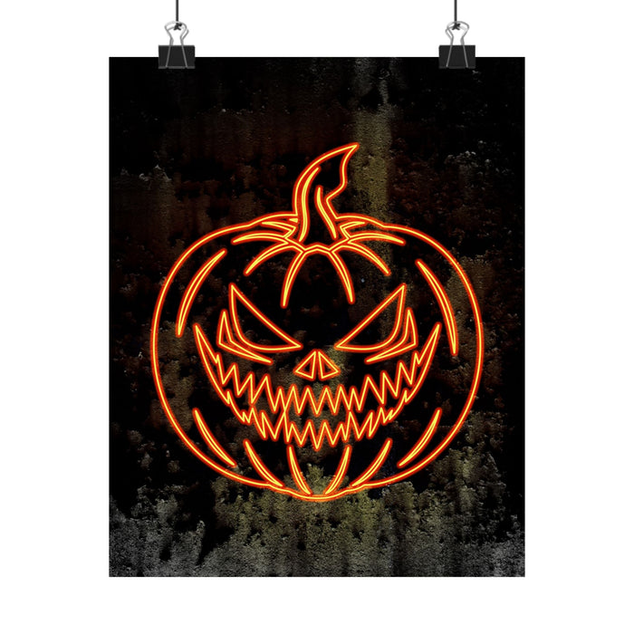 Neon Pumpkin Poster - Spooky Halloween Orange & Black Art Print