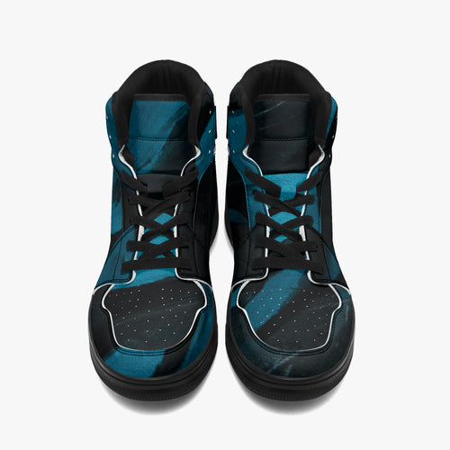 Trippy Blue Grunge Paint Drip High-Top Sneakers - Dark Teal Art
