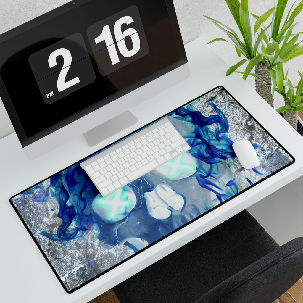 Blue Flame Skull Gaming Desk Mat - Gothic Fire Skull Mat