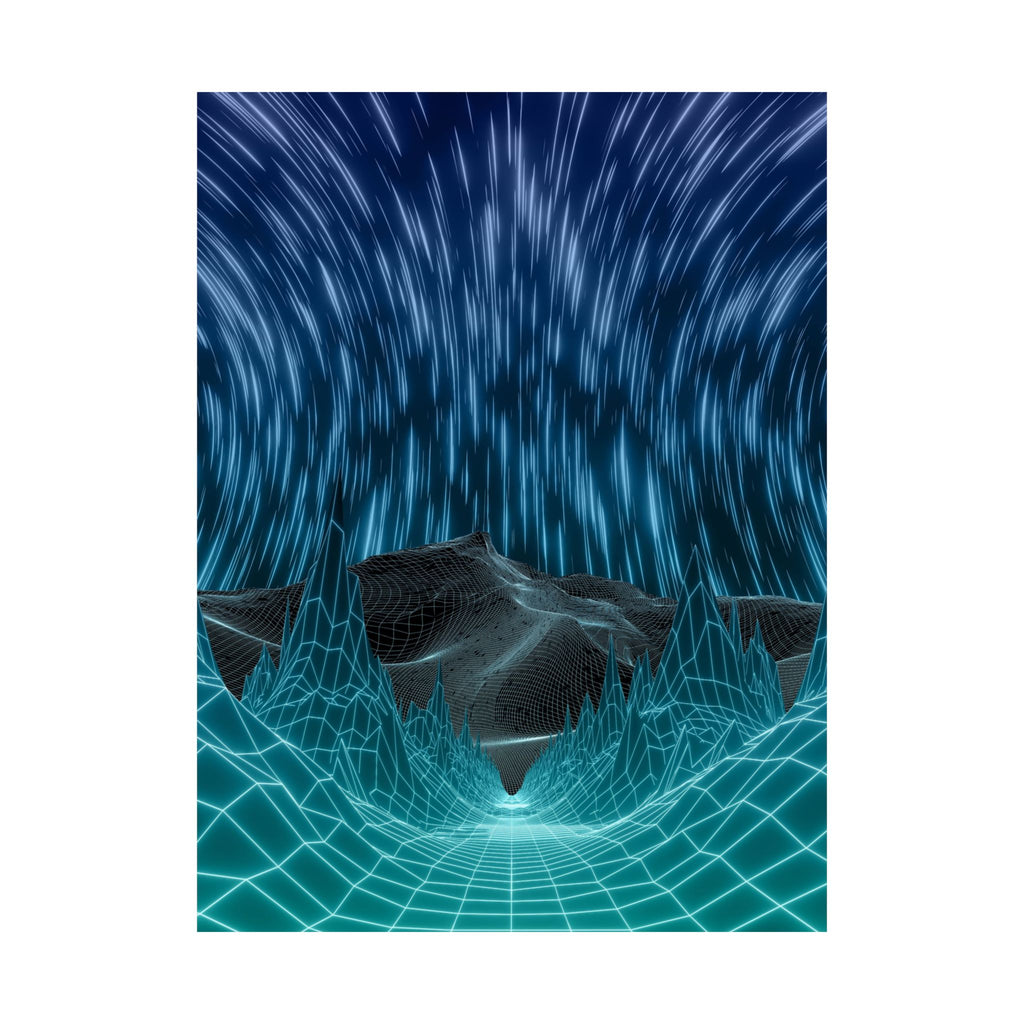 Cyber Wave Escape Poster Print - Synthwave Neon Grid Art