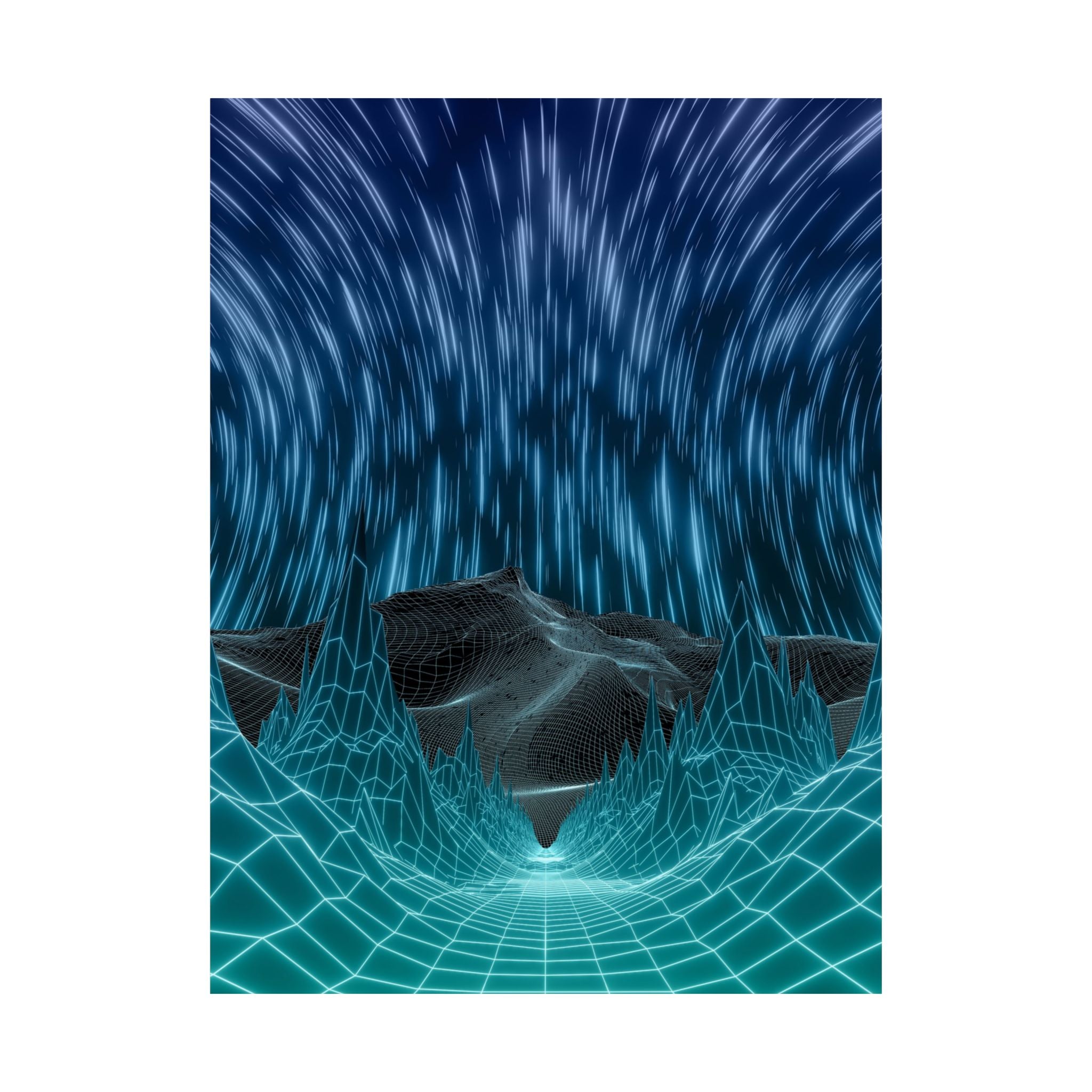 Cyber Wave Escape Poster Print - Synthwave Neon Grid Art