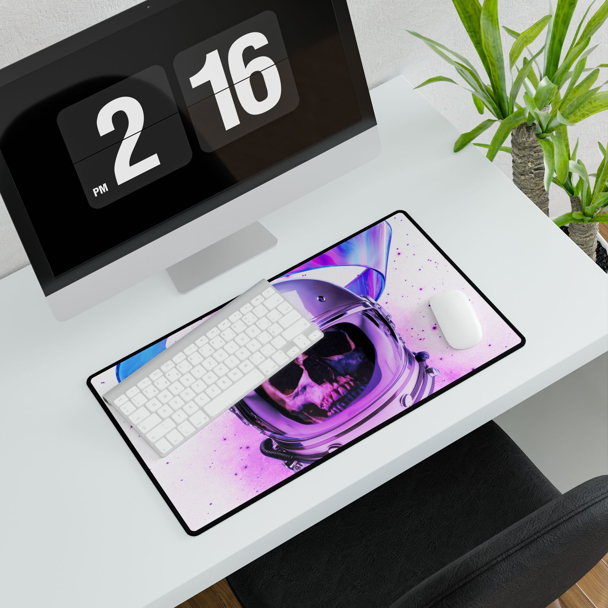 Astronaut Skeleton Skull Mouse Pad - Neon Space Skull Desk Mat