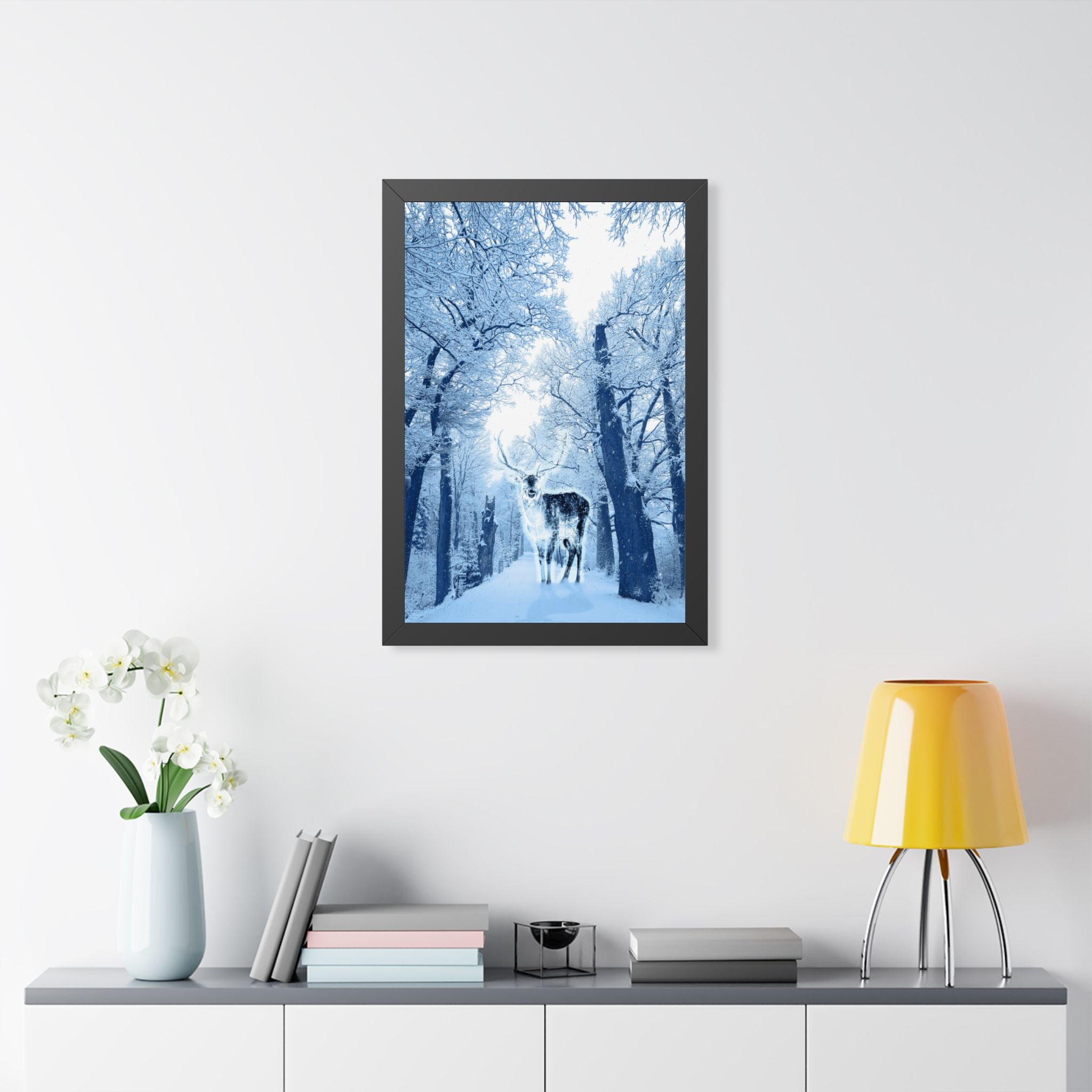 Cosmic Winter Deer Poster - Ethereal Snow Forest Art Print