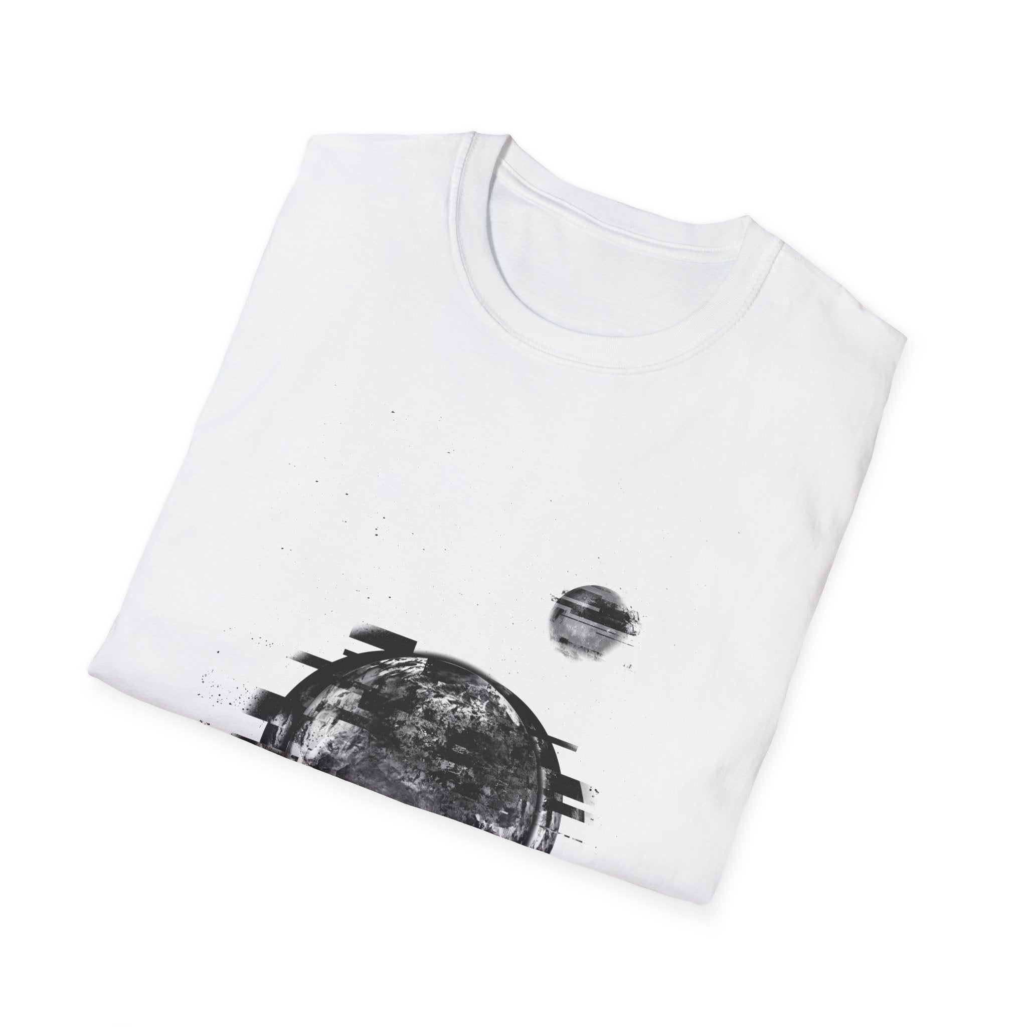 Earth Glitched Retro Stamp Tee - Black & White Glitch Art Shirt