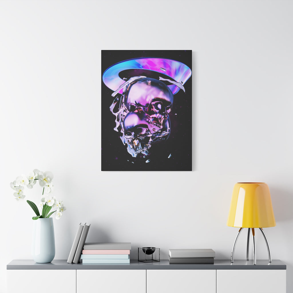 Melted Skeleton Skulls Canvas Wall Art - Gothic Cosmic Skull Decor
