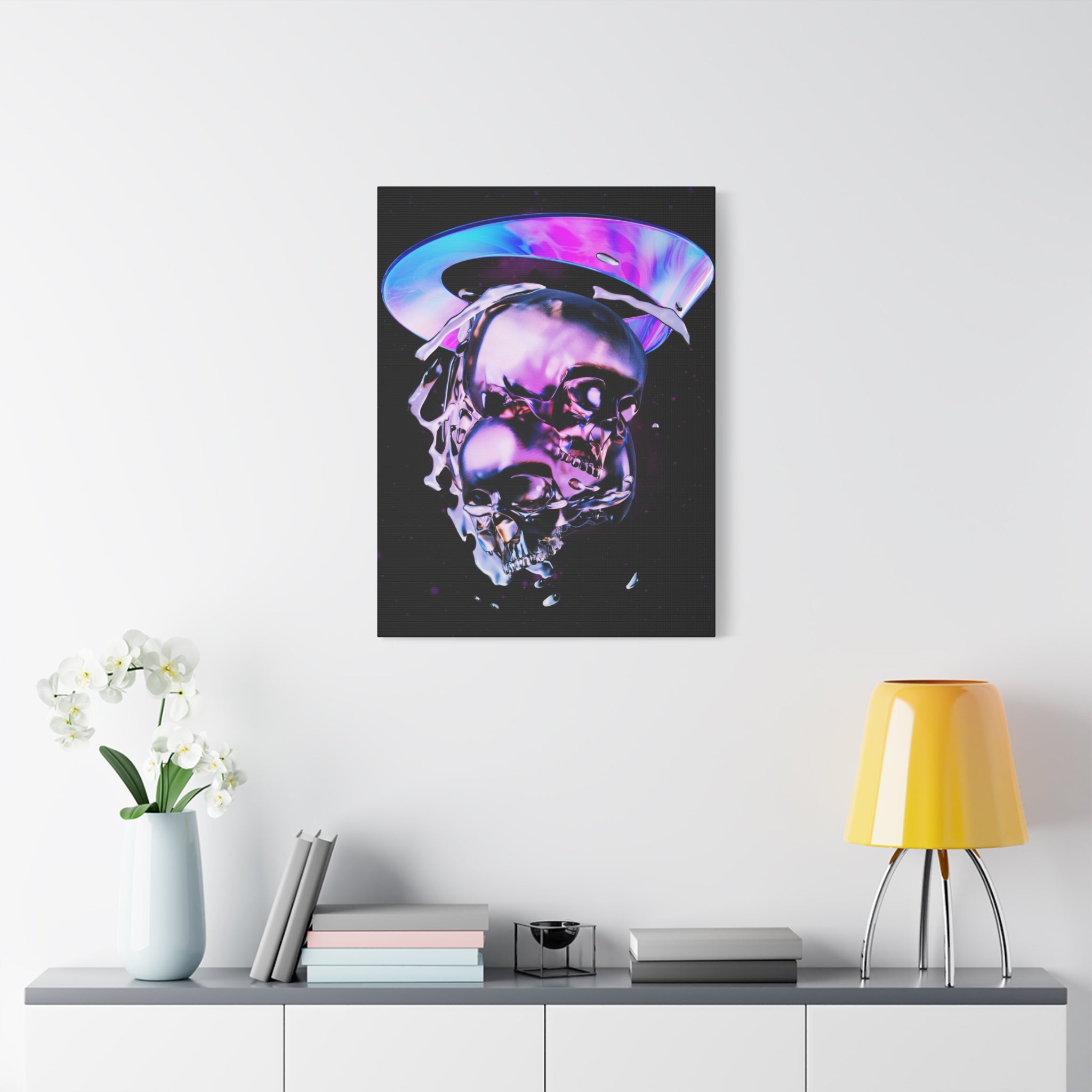 Melted Skeleton Skulls Canvas Wall Art - Gothic Cosmic Skull Decor