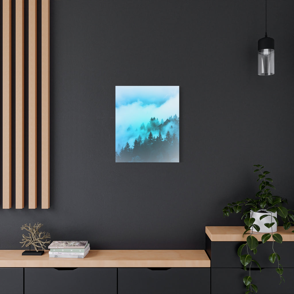 Blue Mountain Fog Canvas Wall Art - Misty Forest Nature Decor