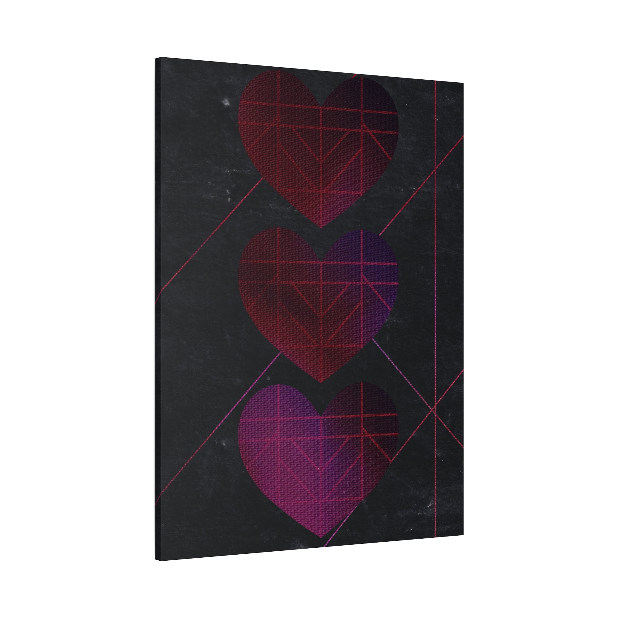 Three Hearts Level One Retro Gamer Canvas Art | Minimalist 8-Bit Pixel Love Wall Decor