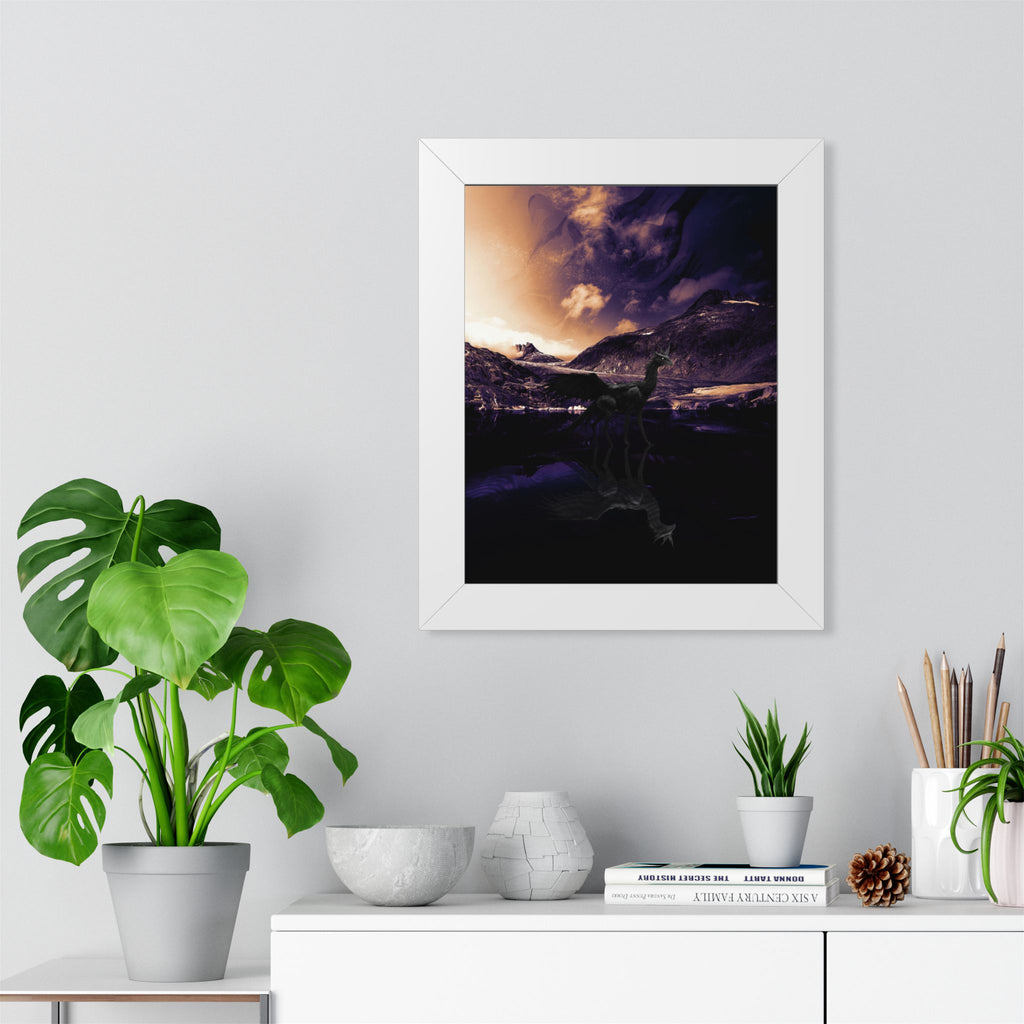 Baby Winged Dragon Poster - Mystic Mountain Lake Fantasy Art