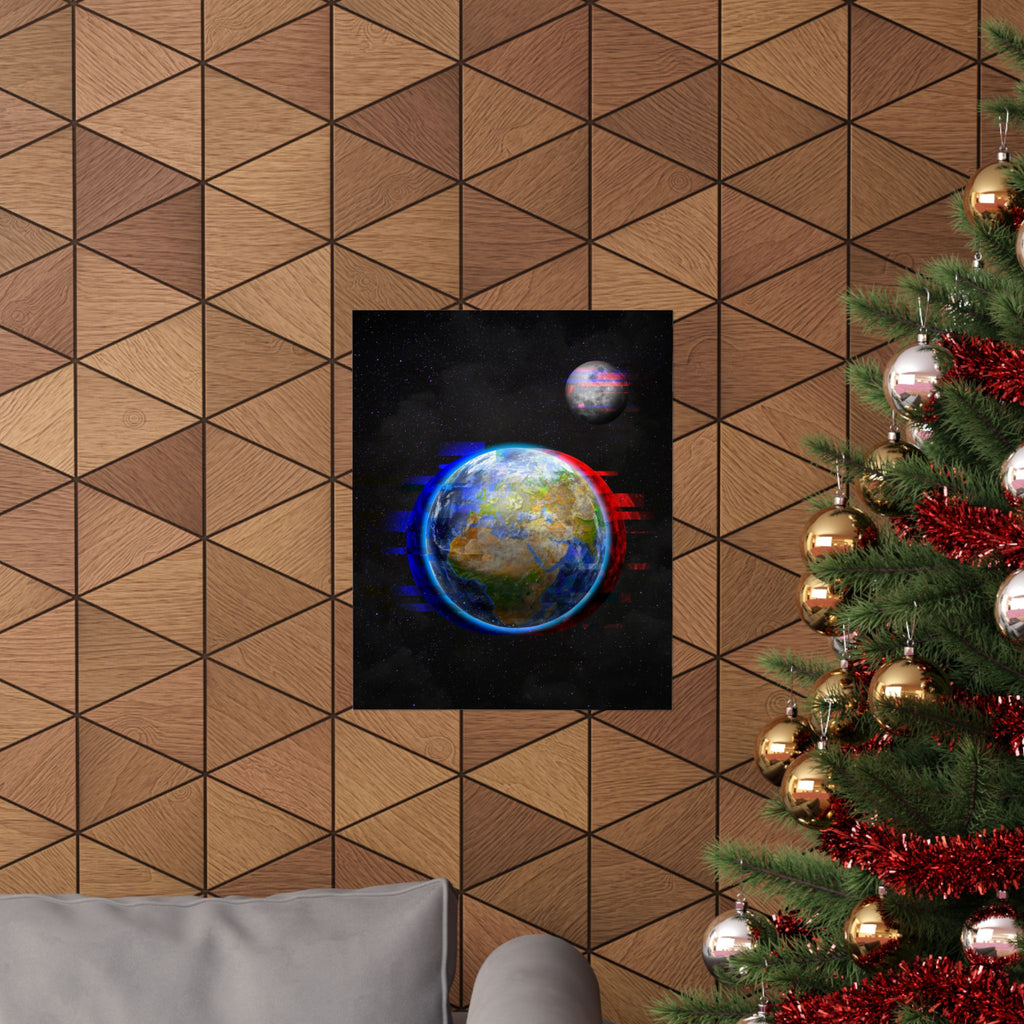 Earth Glitched Poster - Digital Glitch Space Art Print