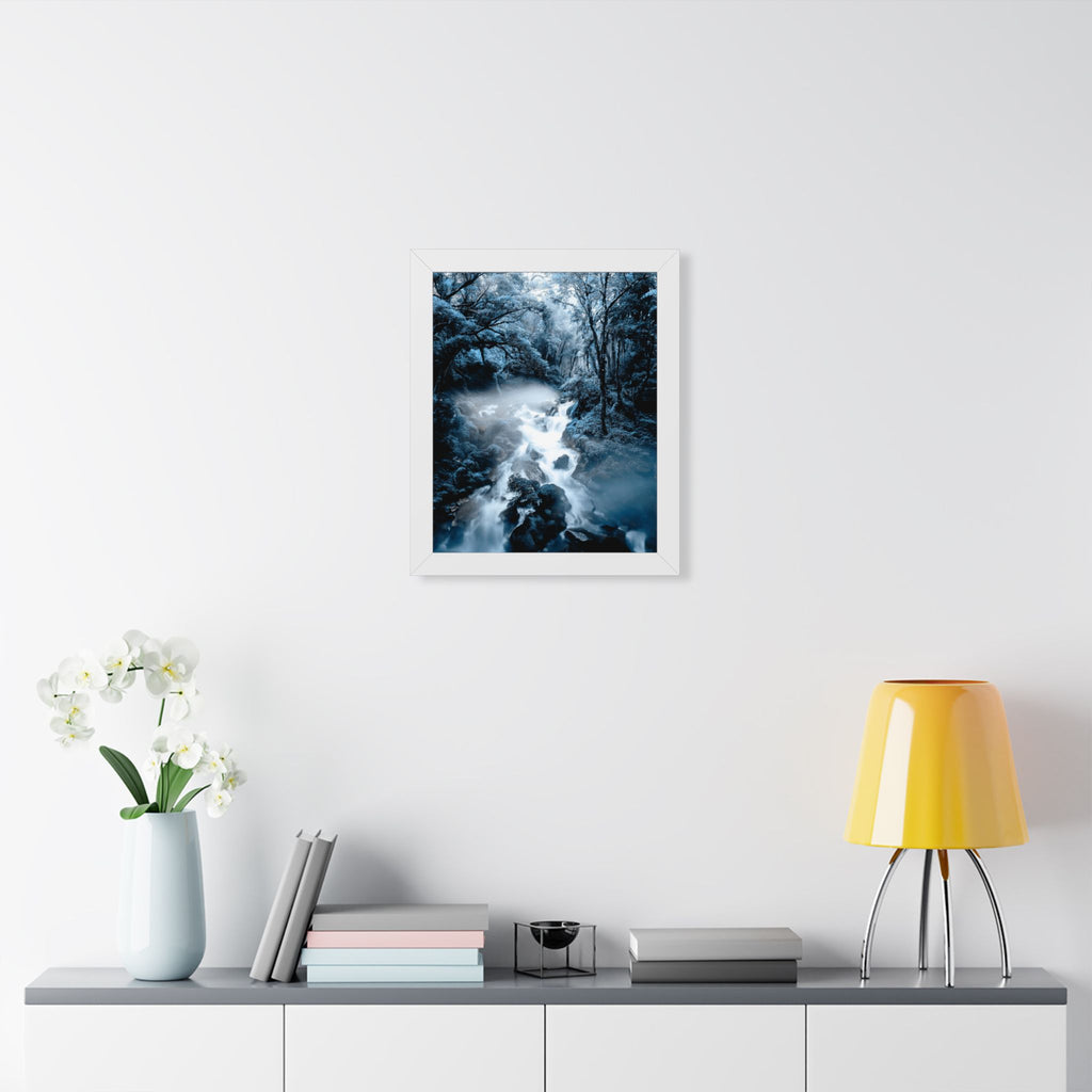 Frozen Forest Framed Poster - Blue Winter Nature Wall Art
