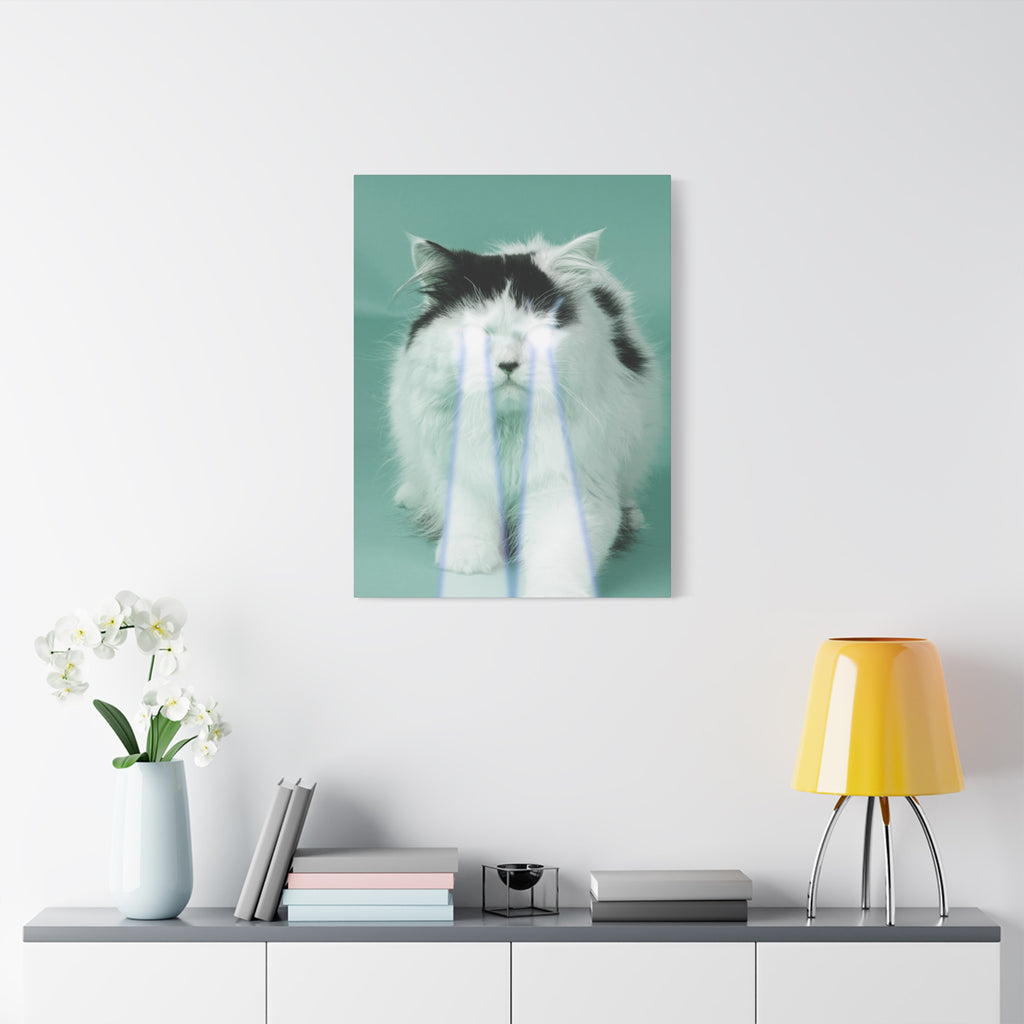 Laser Cat Canvas Wall Art - Funny Sci-Fi Space Feline Decor