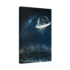 Starlight Cityscape Under a Celestial Moon Canvas Wall Art