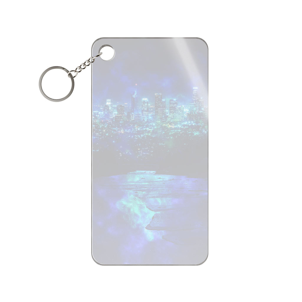 Cosmic Frosted City Keychain - Galactic Skyline Acrylic Charm