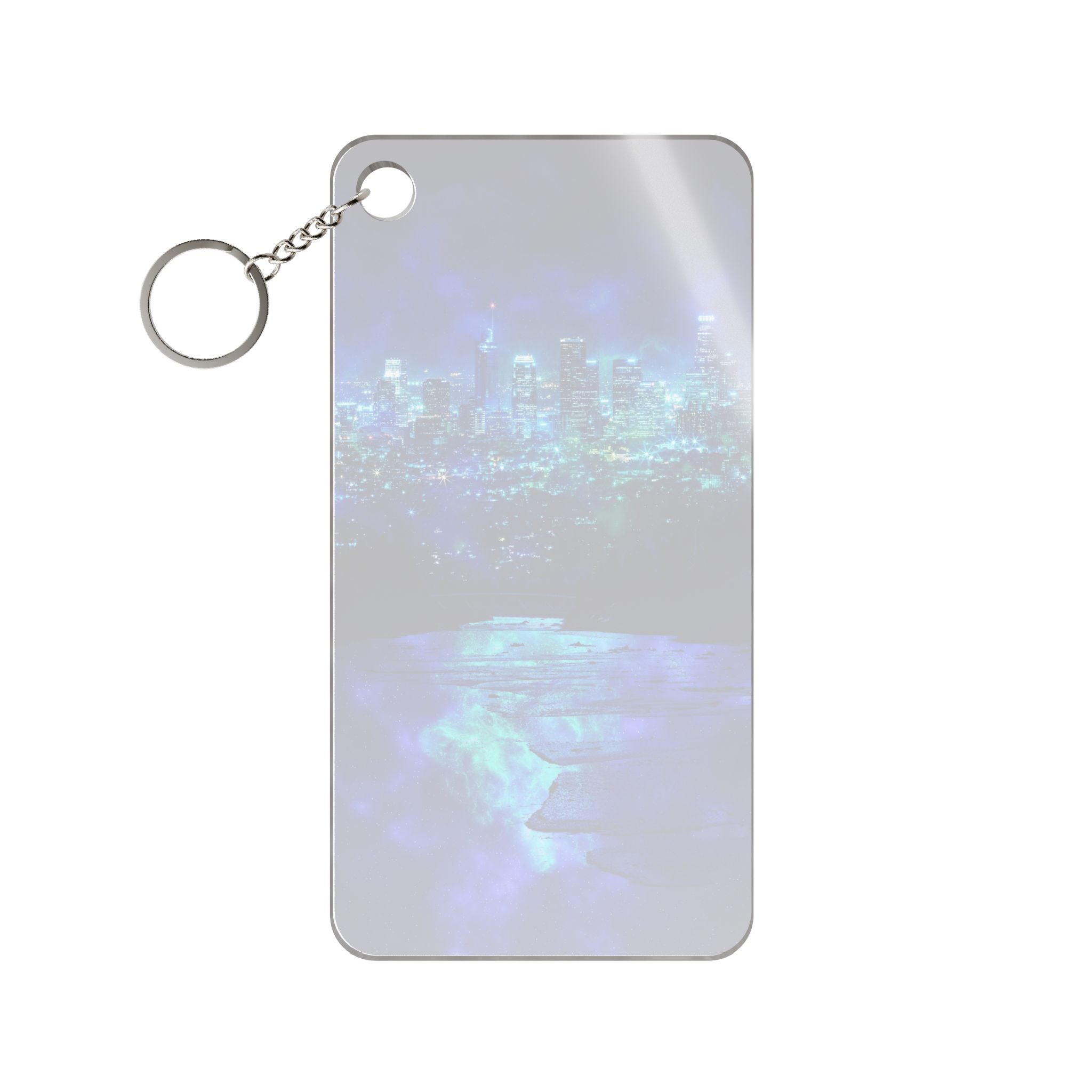 Cosmic Frosted City Keychain - Galactic Skyline Acrylic Charm
