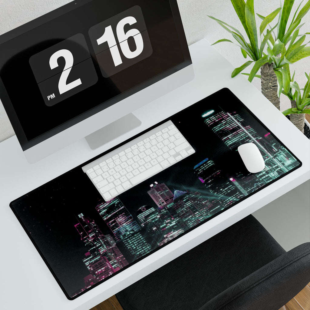 Cyberpunk Harbor Neon Desk Mat - Neon City Mouse Pad