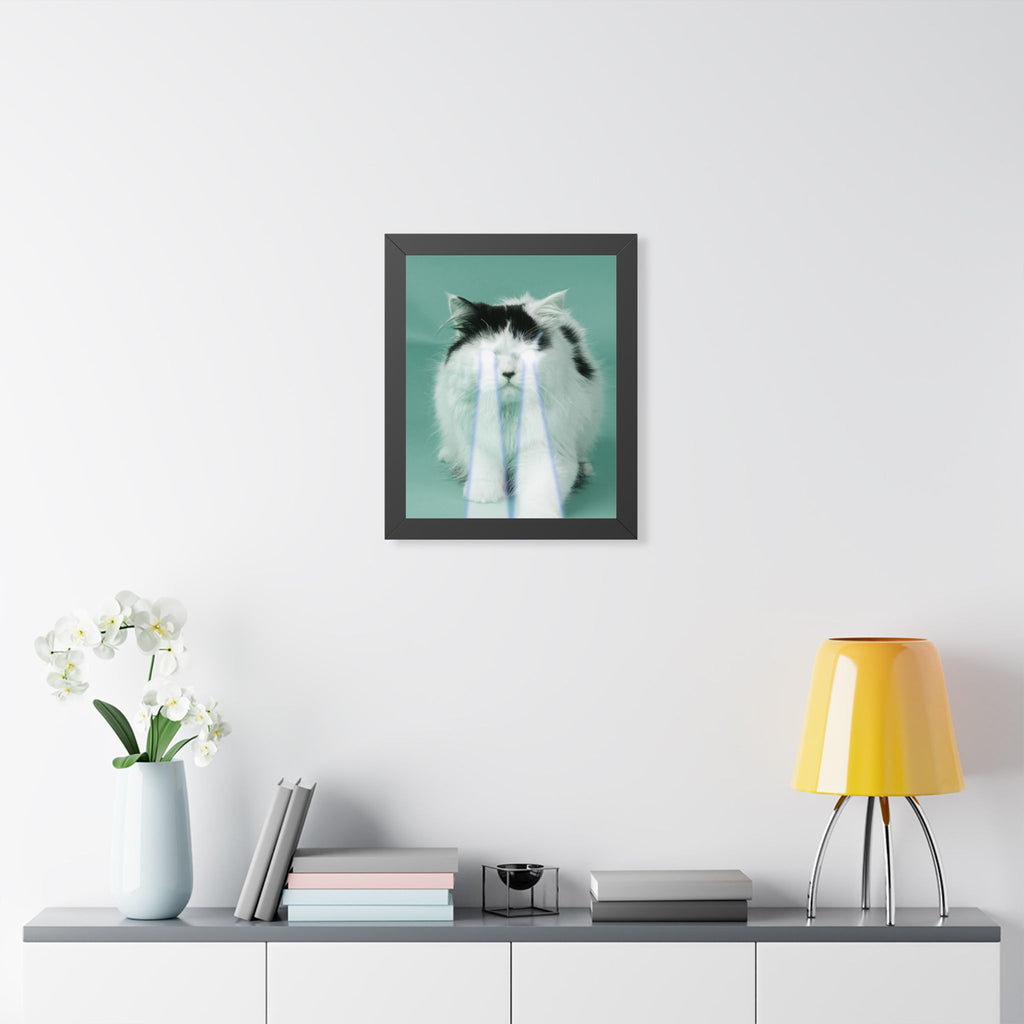Laser Cat Framed Poster - Funny Sci-Fi Space Feline Wall Art