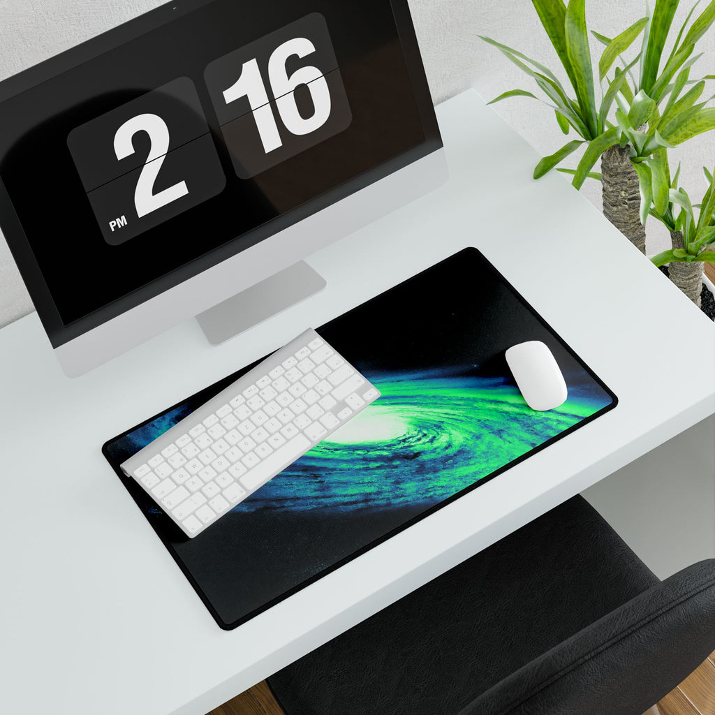 Vaporwave Green and Blue Spiral Galaxy Cosmic Desk Mat Mousepad