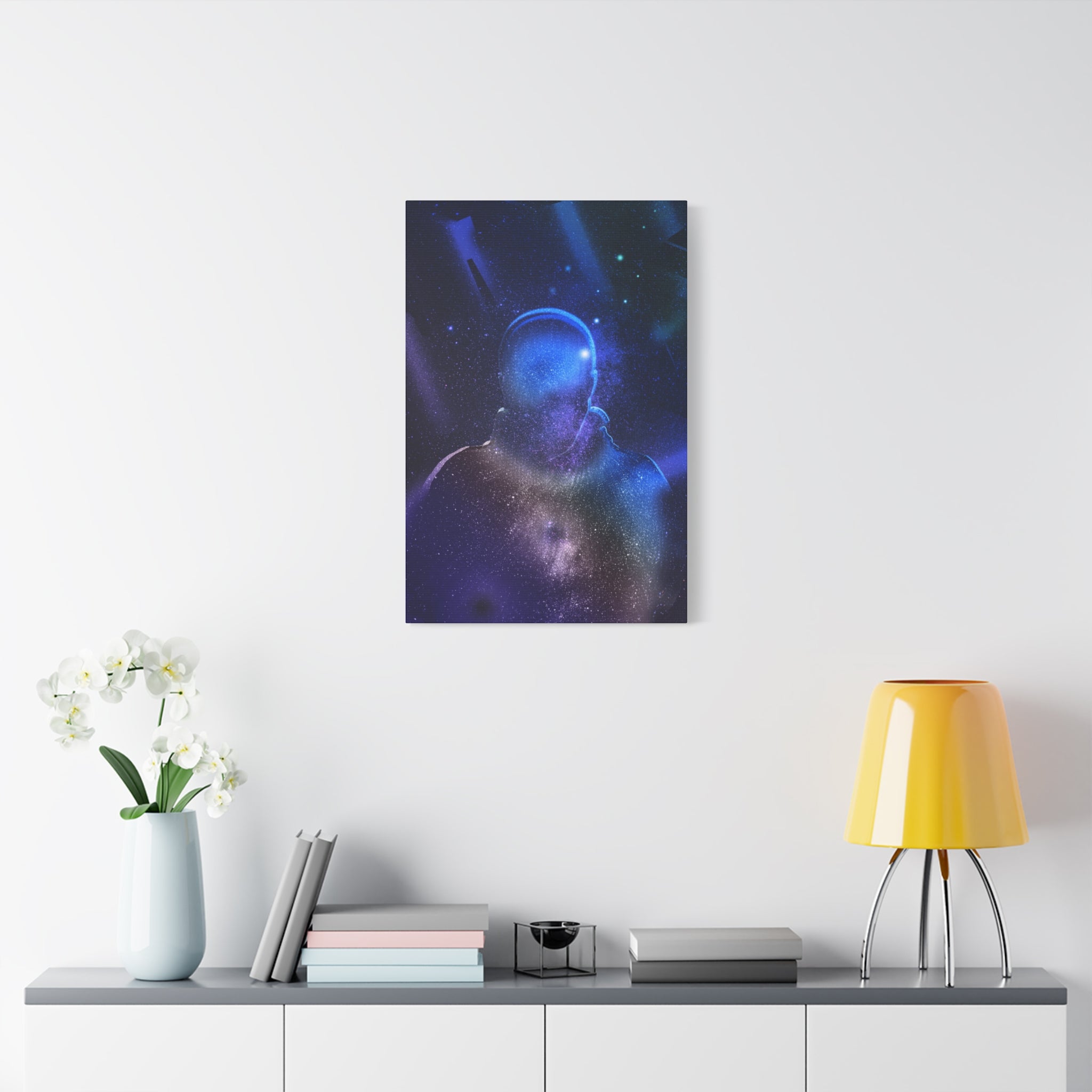 Figure in Space Canvas Wall Art - Cosmic Silhouette Decor