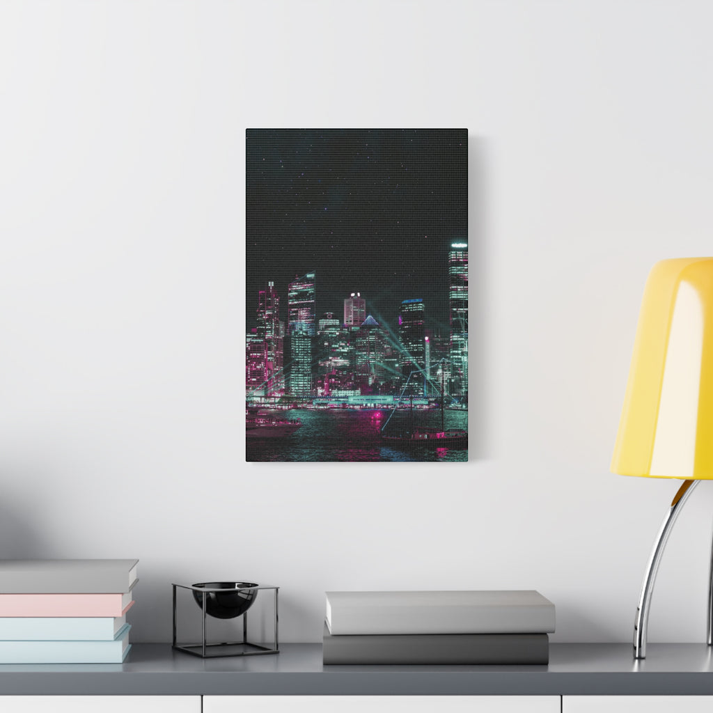 Cyberpunk Harbor Canvas Wall Art - Futuristic Sci-Fi City Decor