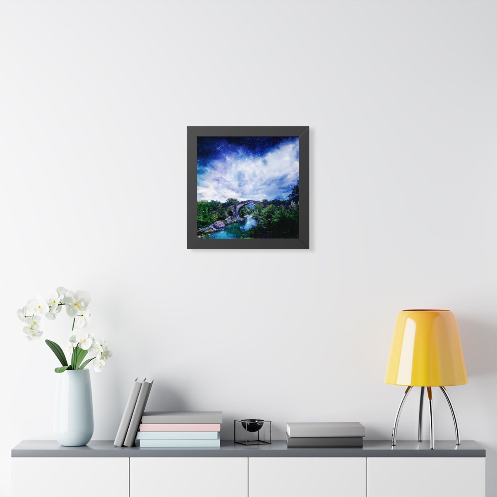 Enchanted Forest Poster - Starry Bridge River Fantasy Art Print