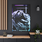 CRT Lion Retro Wave Canvas Art - 80s Vaporwave Neon Decor