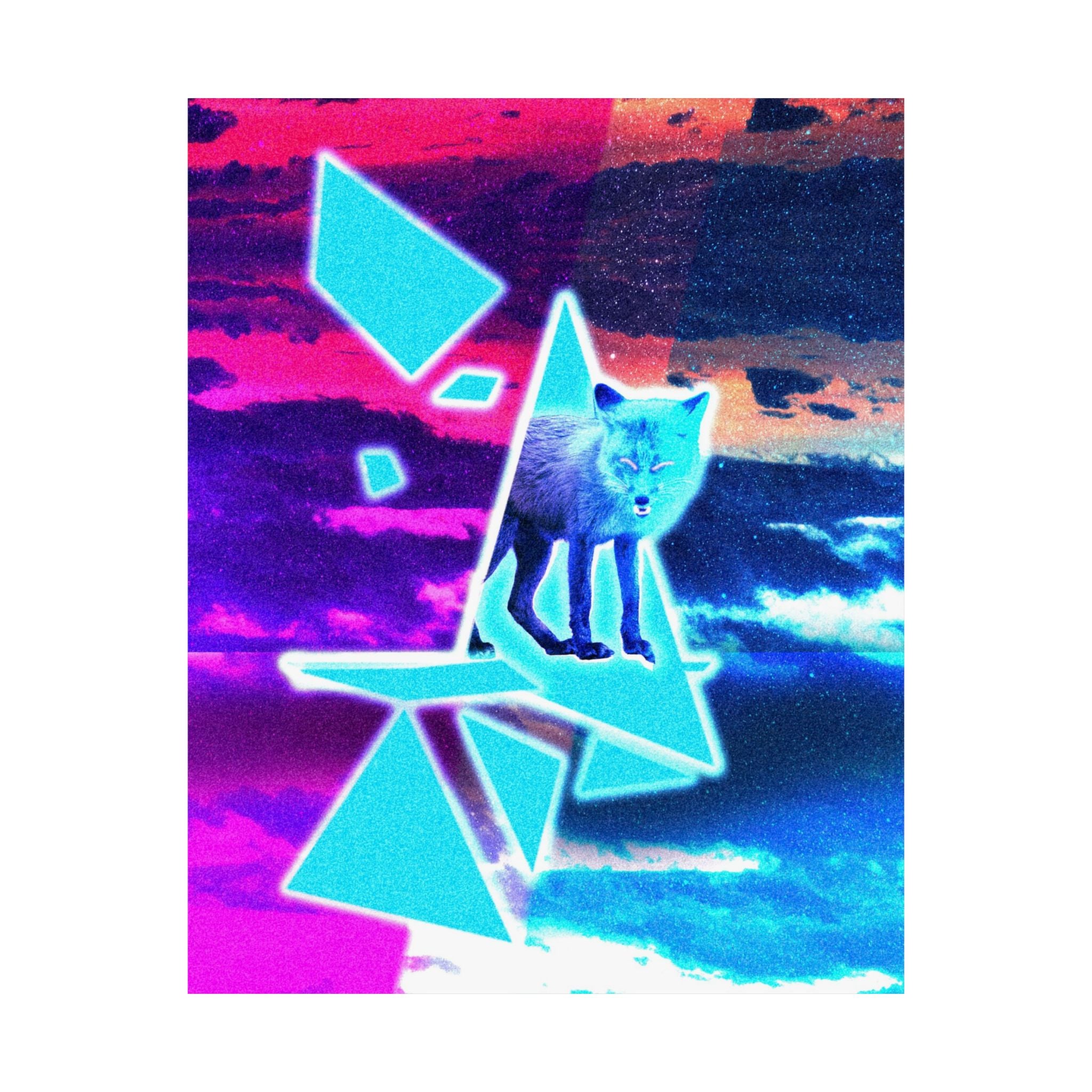 Blue Fox in Space Poster - Celestial Animal Art Print
