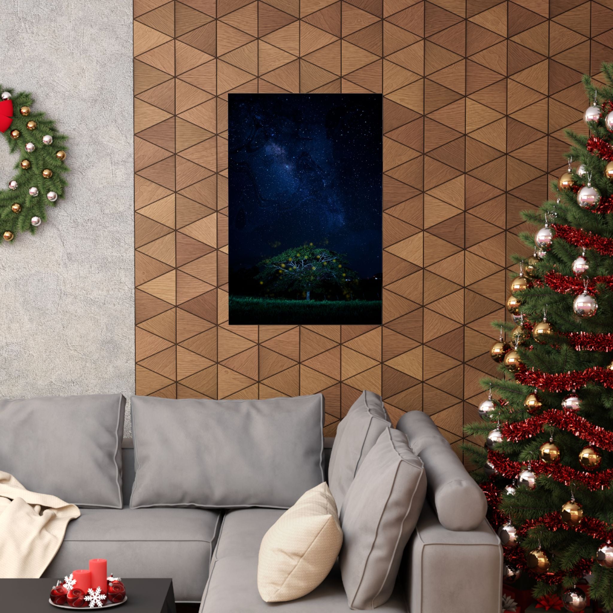 The Great Fairy Tree - Stunning Matte Vertical Poster for Home Decor - Night Sky Art Featuring Fireflies & Stars