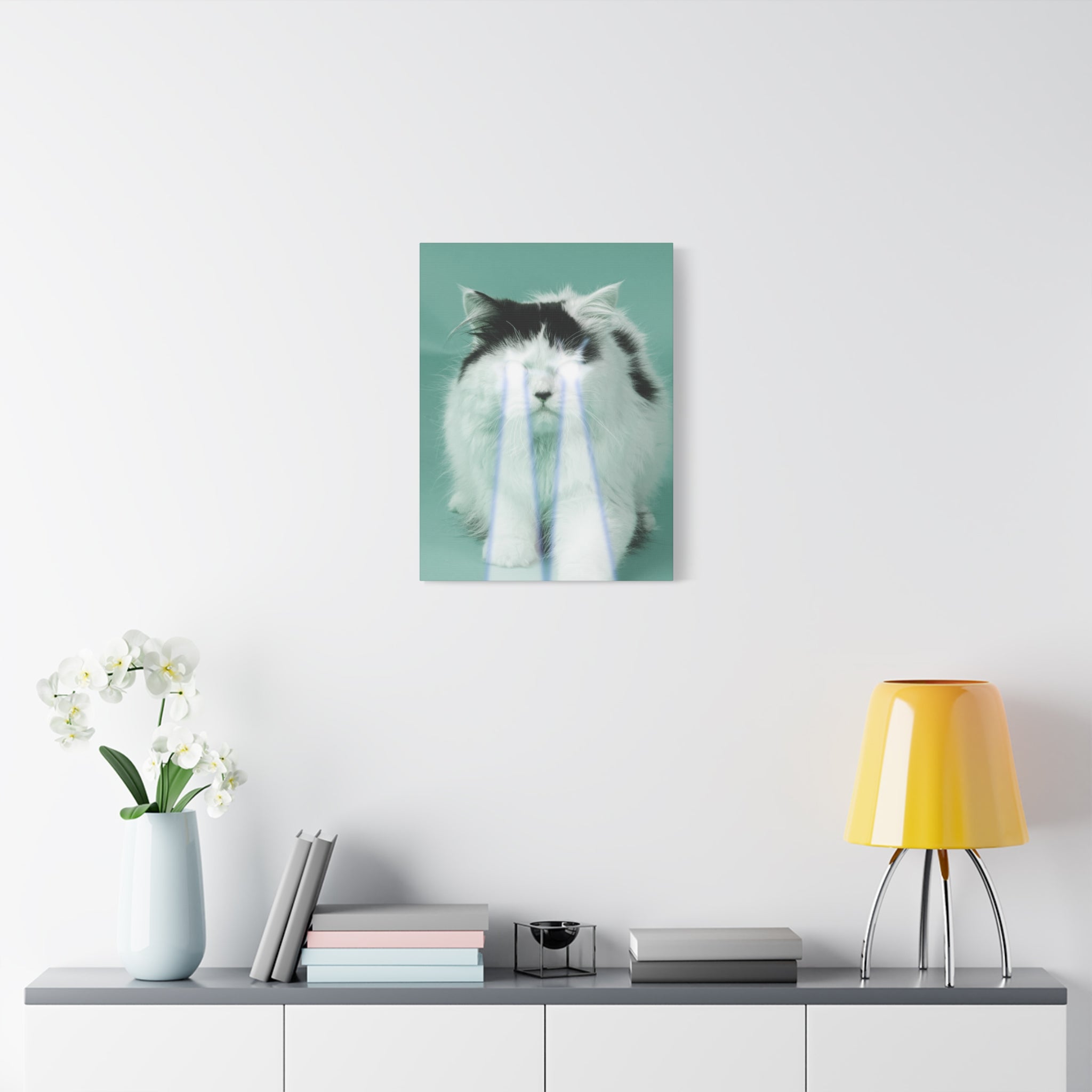 Laser Cat Canvas Wall Art - Funny Sci-Fi Space Feline Decor
