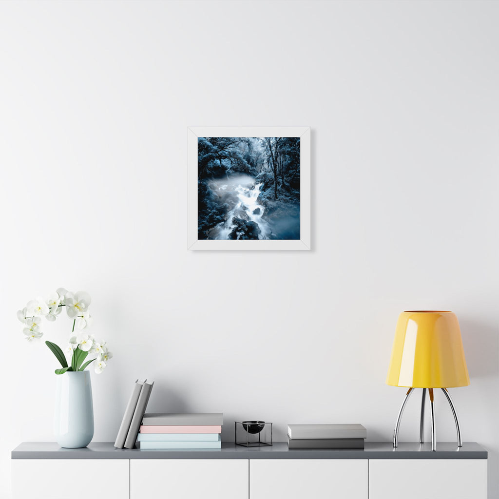 Frozen Forest Framed Poster - Blue Winter Nature Wall Art