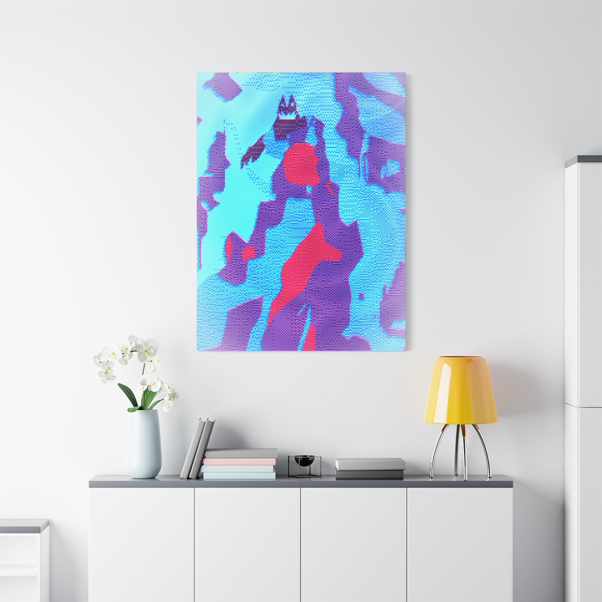Retro Ice Cave Canvas Wall Art - Cool-Toned Glitch Winter Decor
