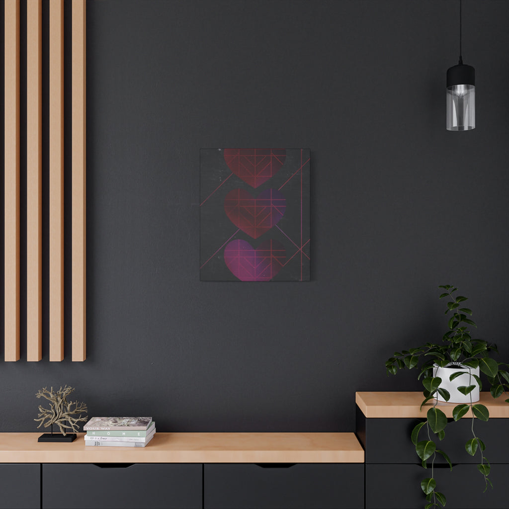 Three Hearts Level One Retro Gamer Canvas Art | Minimalist 8-Bit Pixel Love Wall Decor