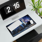 Space Cityscape on the Shore Desk Mat - Futuristic Neon Coast Mouse Pad