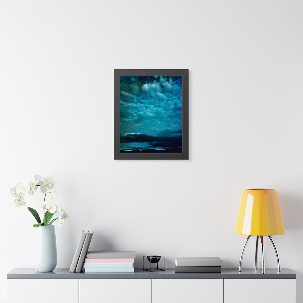 Serene Blue Sunrise Framed Poster - Calm Lake Landscape Wall Art