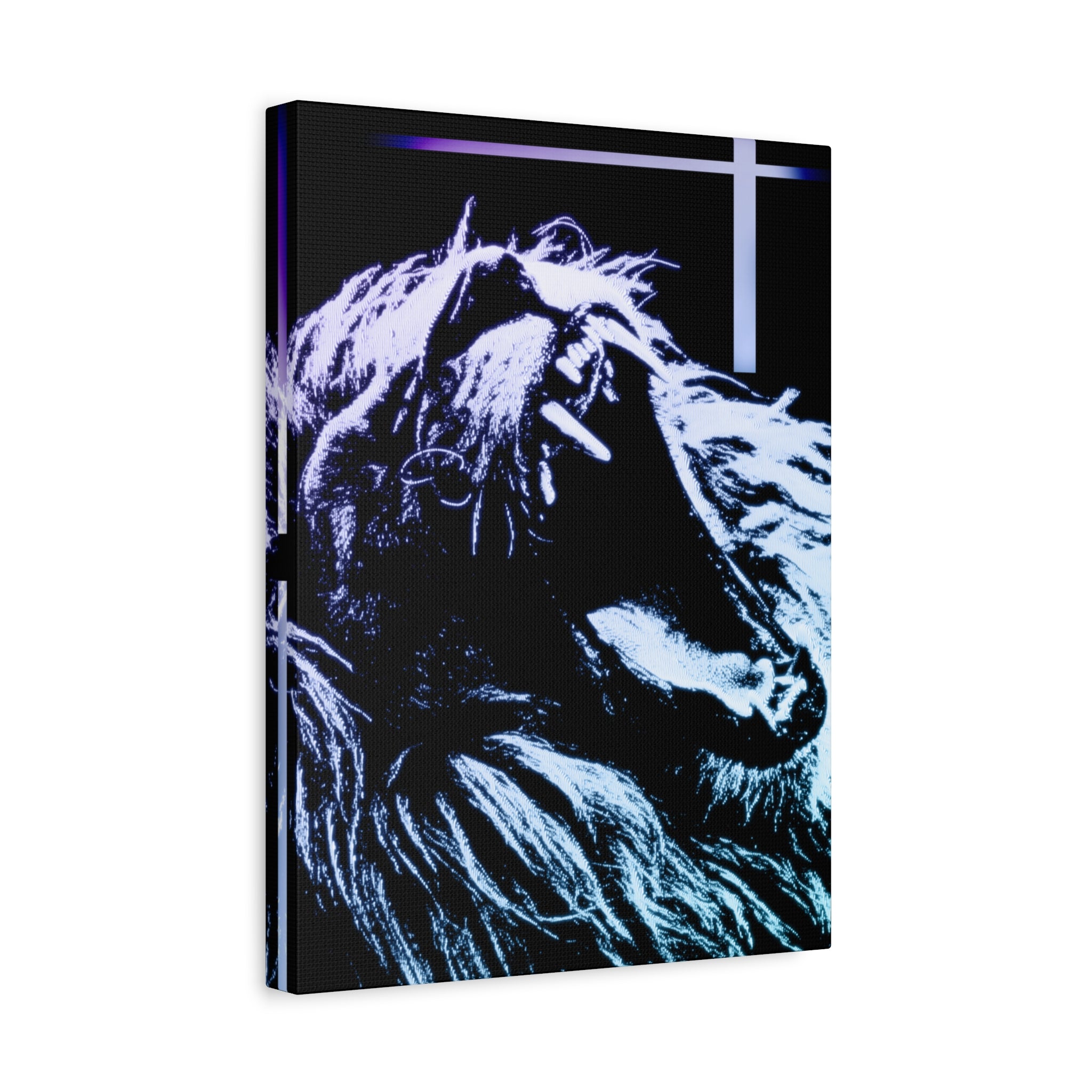 CRT Lion Retro Wave Canvas Art - 80s Vaporwave Neon Decor
