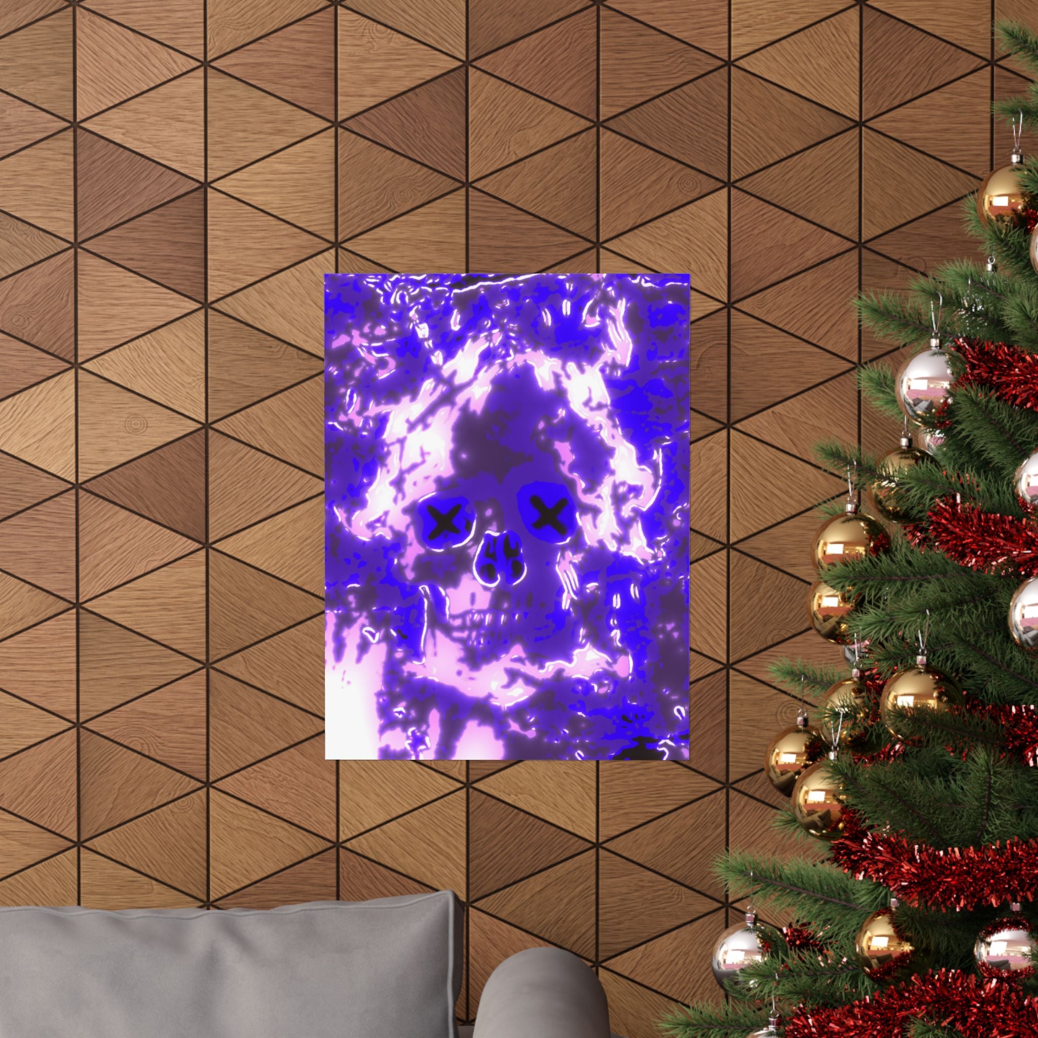 Vaporwaave Neon Skull Matte Poster Print